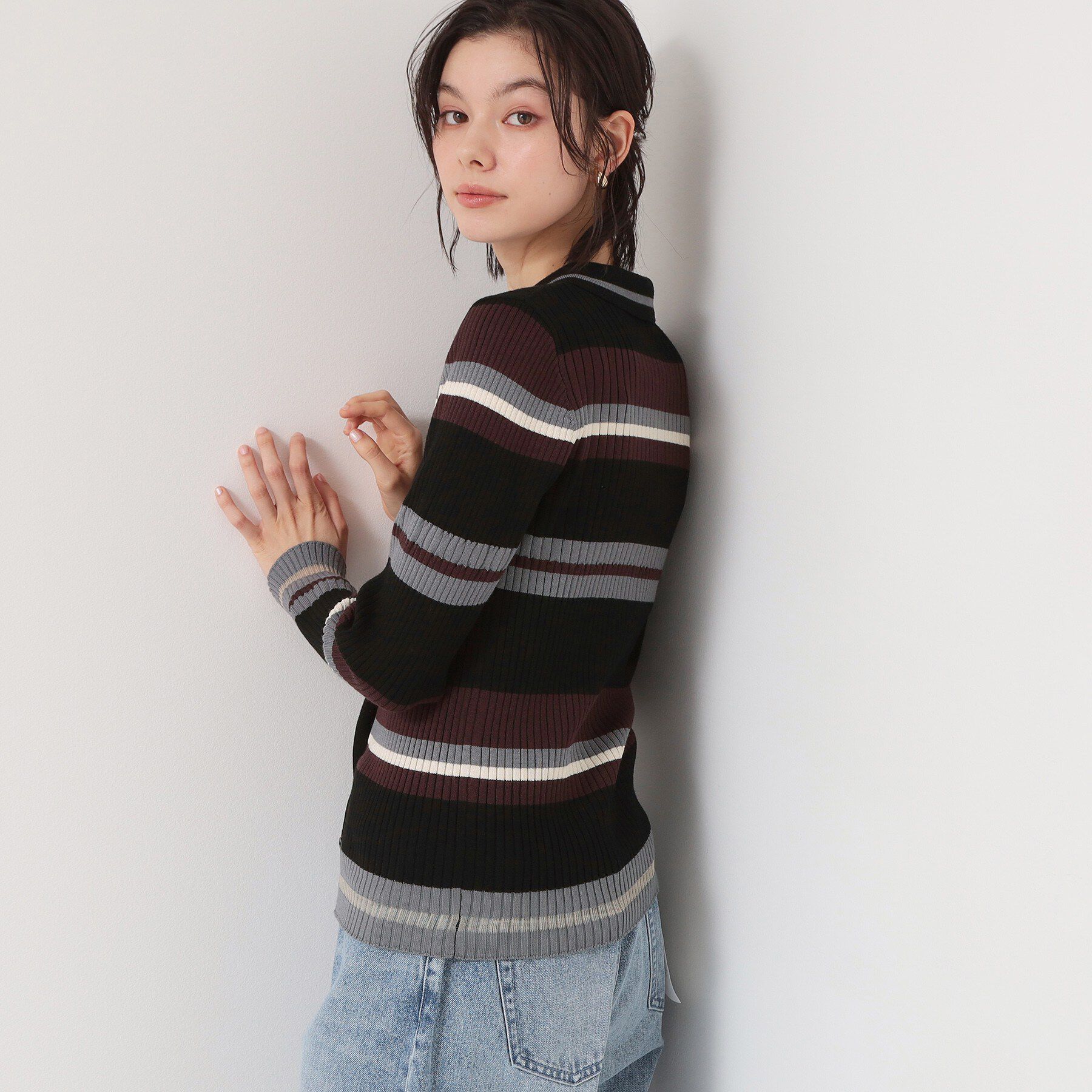 THE SHOP TK「衿付マルチボーダーニット」|ニット・セーター|