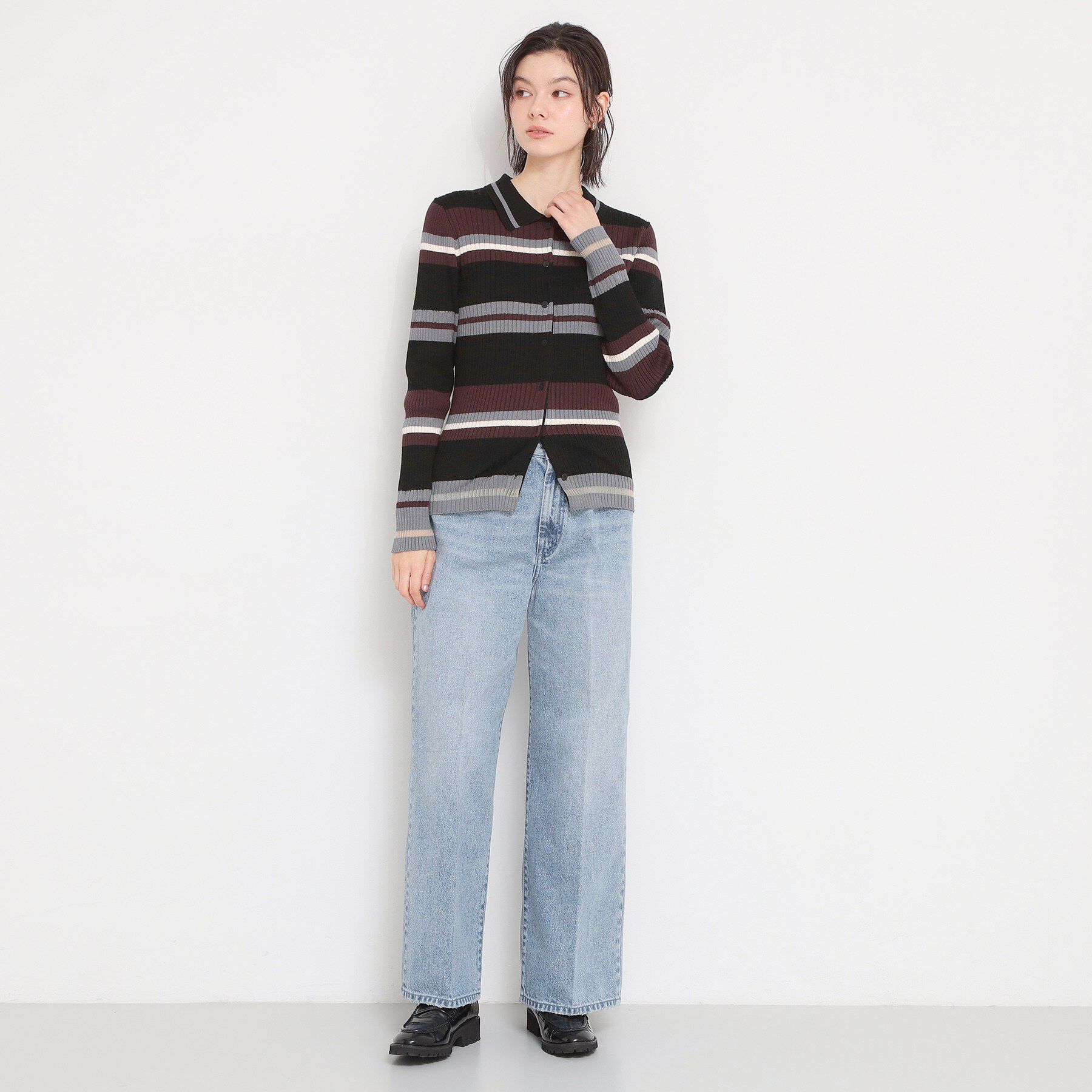 THE SHOP TK「衿付マルチボーダーニット」|ニット・セーター|