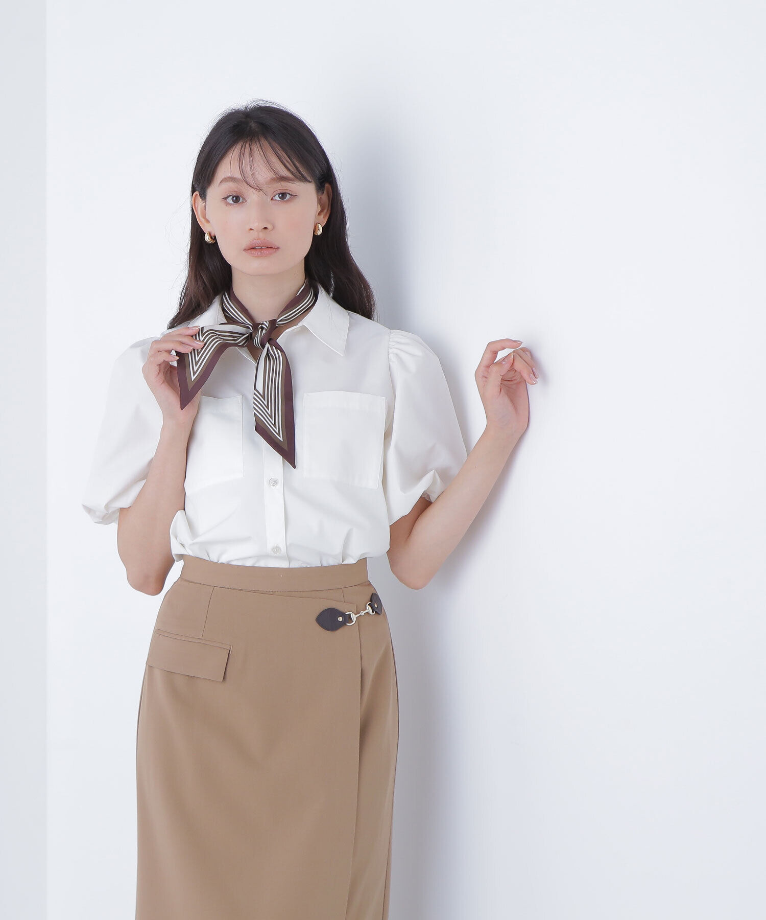  「スカーフ付バルーンスリーブシャツ」|シャツ・ブラウス|オフホワイト1