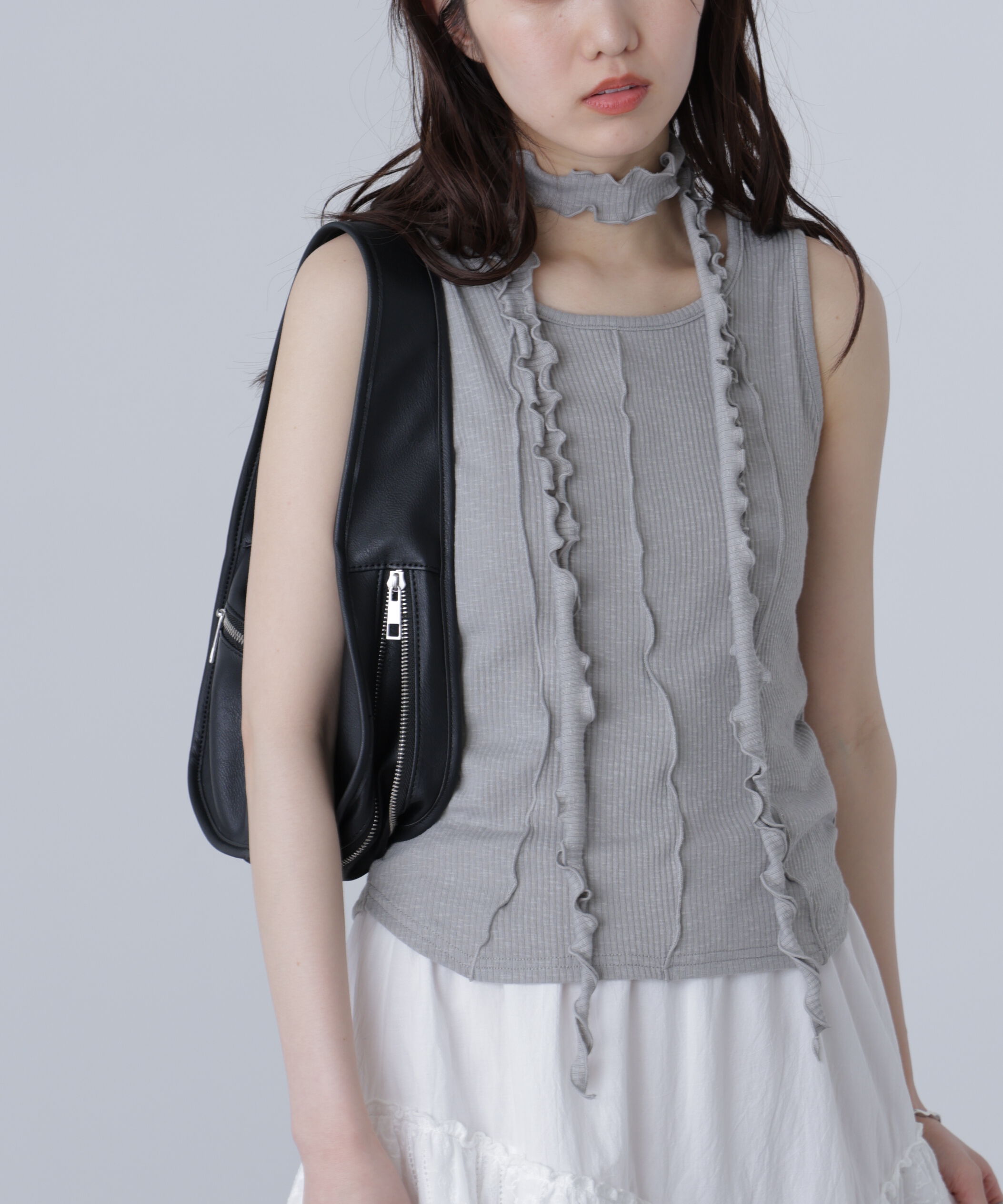  「チョーカー付きフリルディテールタンクトップ」|シャツ・ブラウス|