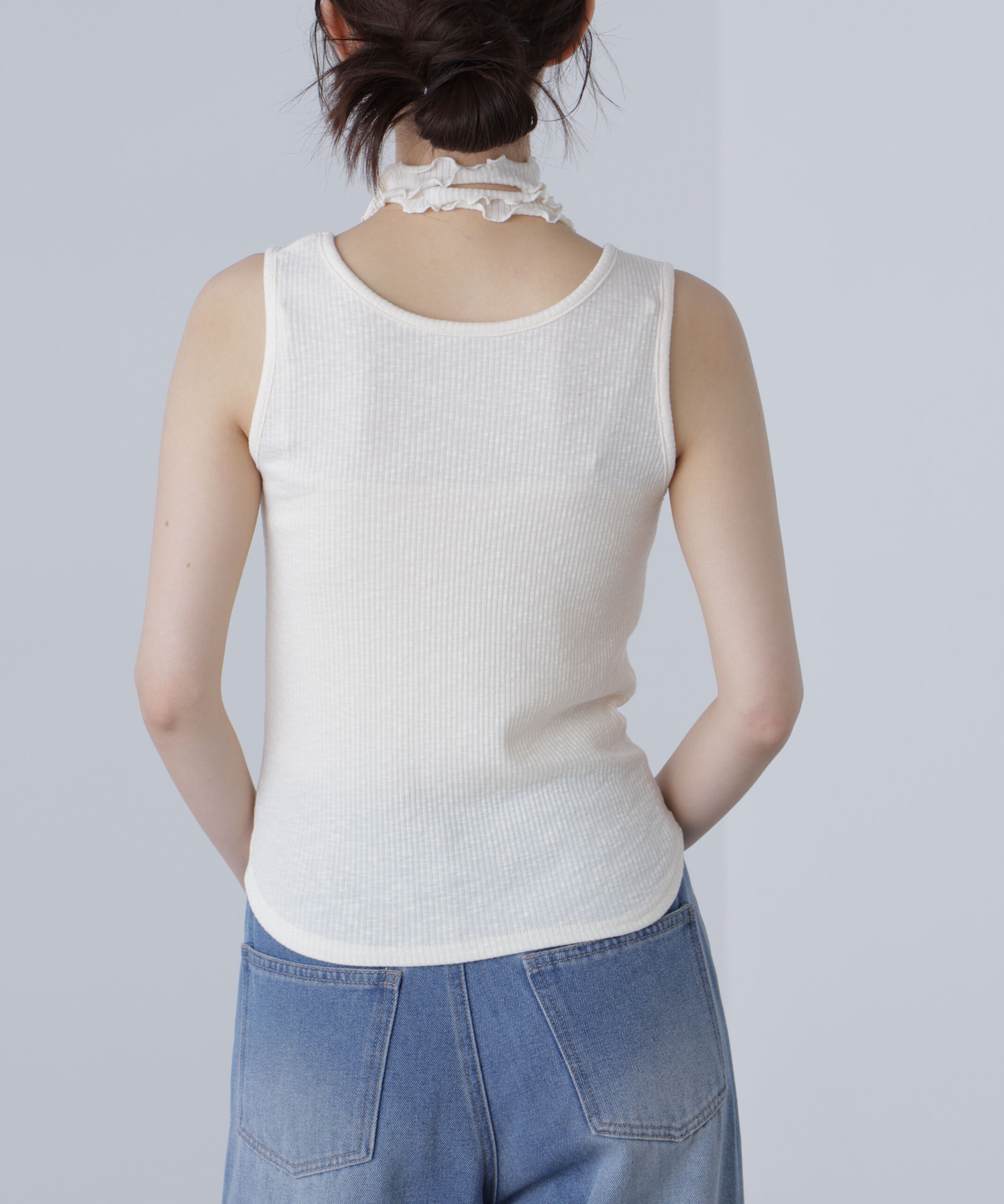  「チョーカー付きフリルディテールタンクトップ」|シャツ・ブラウス|