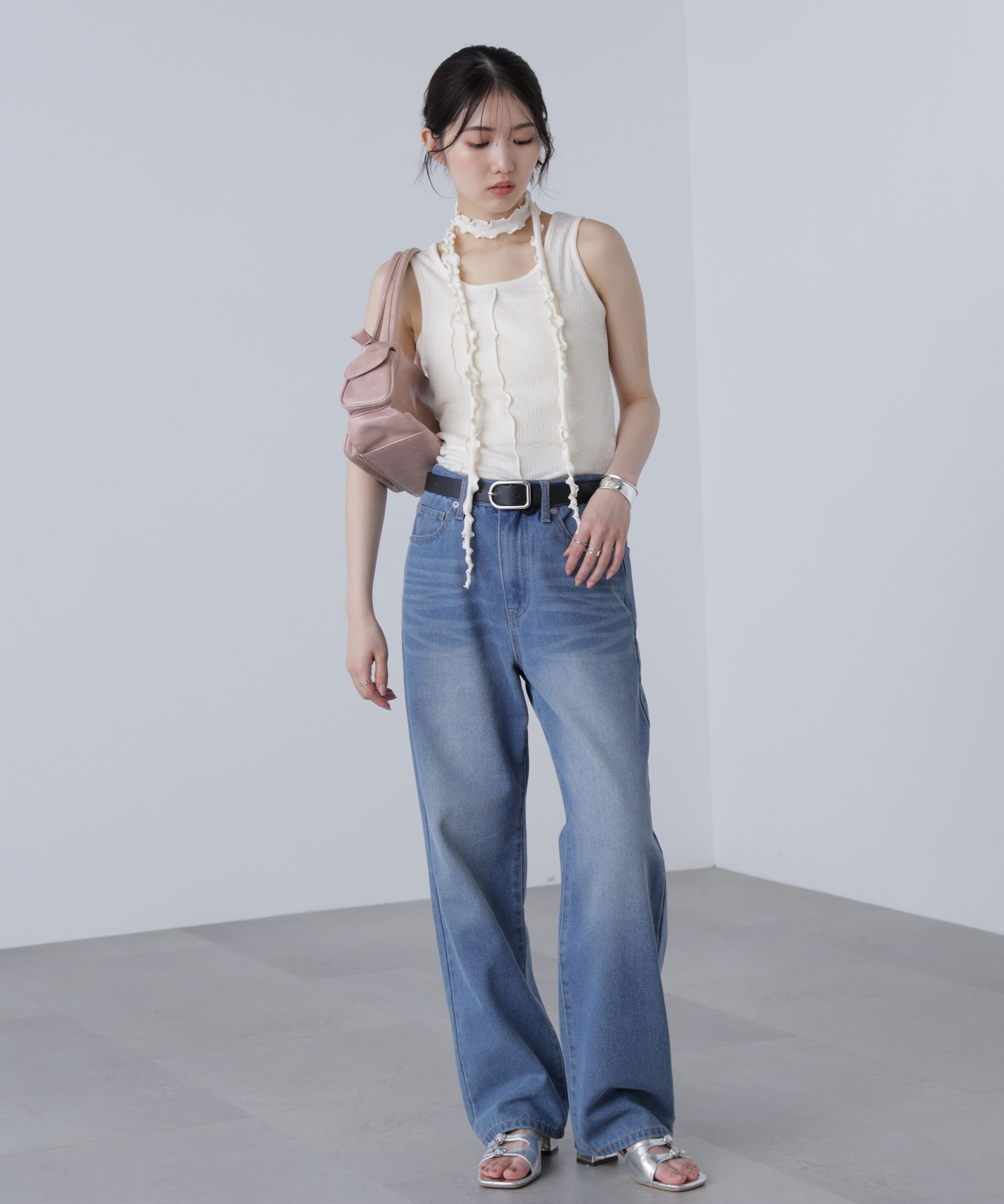  「チョーカー付きフリルディテールタンクトップ」|シャツ・ブラウス|