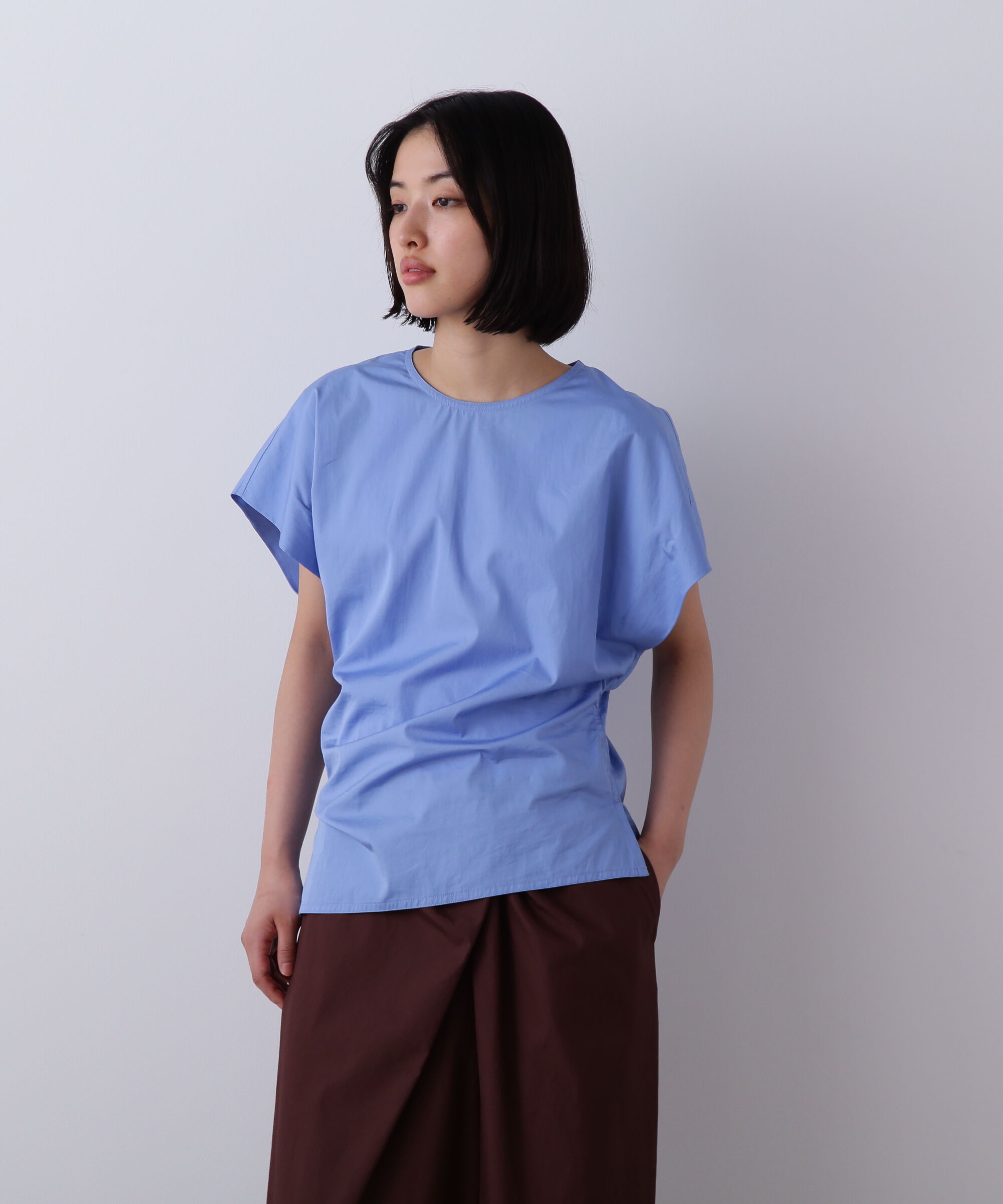 YLEVE 「YLEVE / FINX COTTON WEATHER ASYMMETRY PULLOVER SHIRT」|シャツ・ブラウス|ブルー