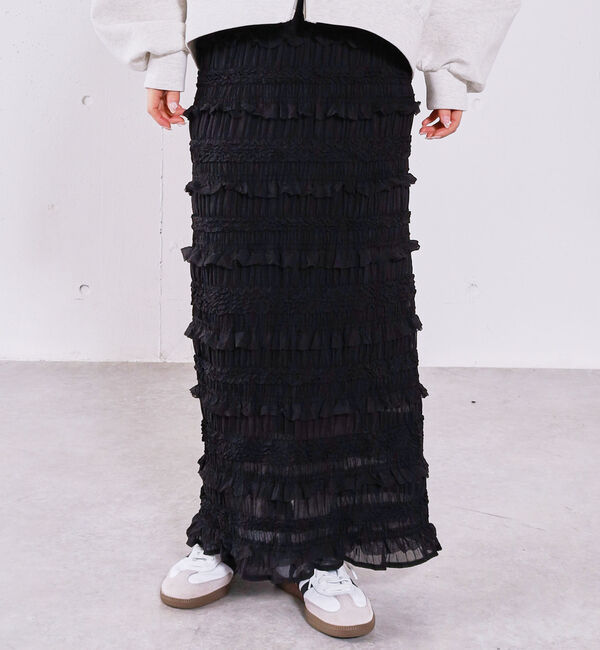 archives「シャーリングフリルタイトスカート」|スカート|BLACK