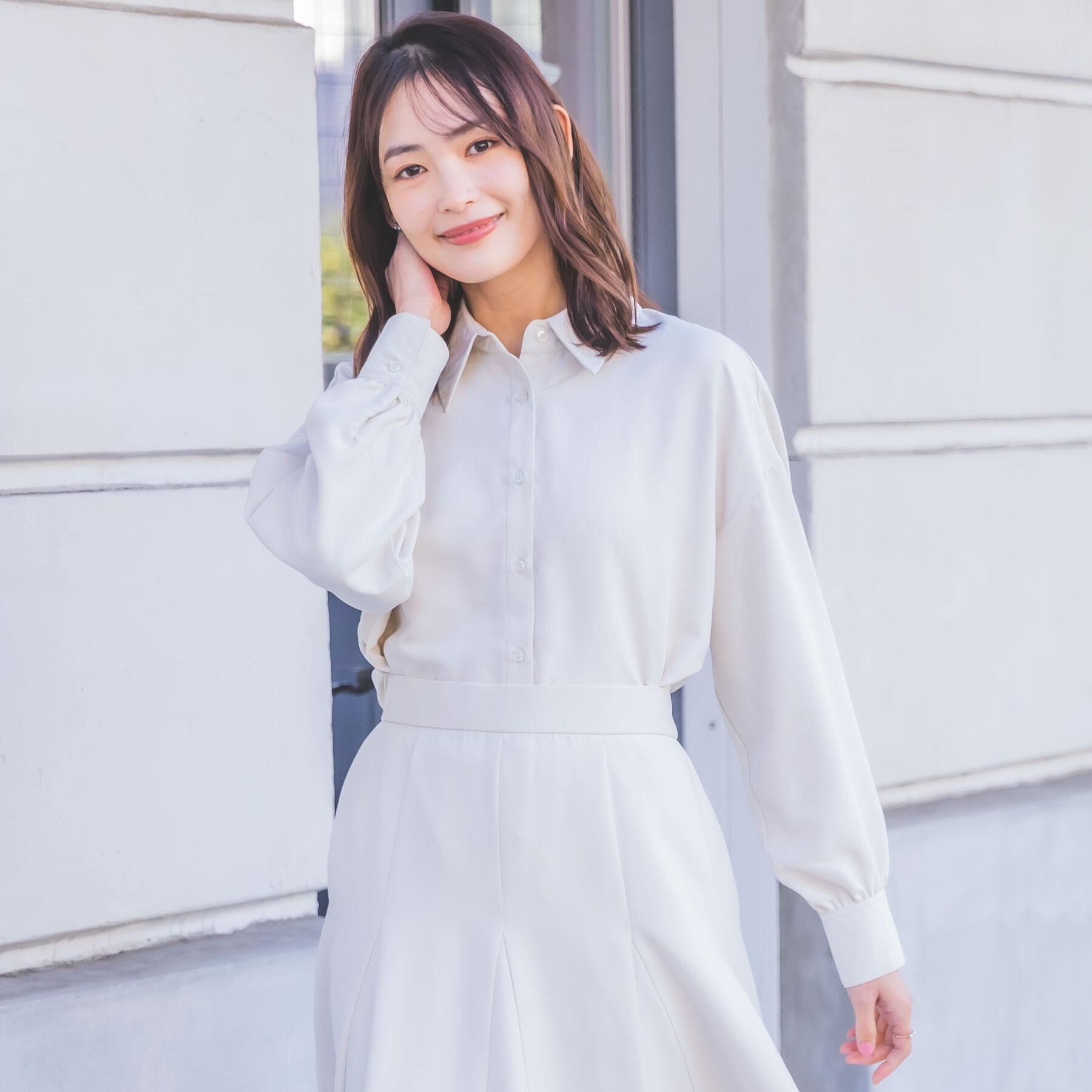 ITS&rsquo;DEMO「【手洗い可／セットアップ可】サテンピーチシャツ」|シャツ・ブラウス|