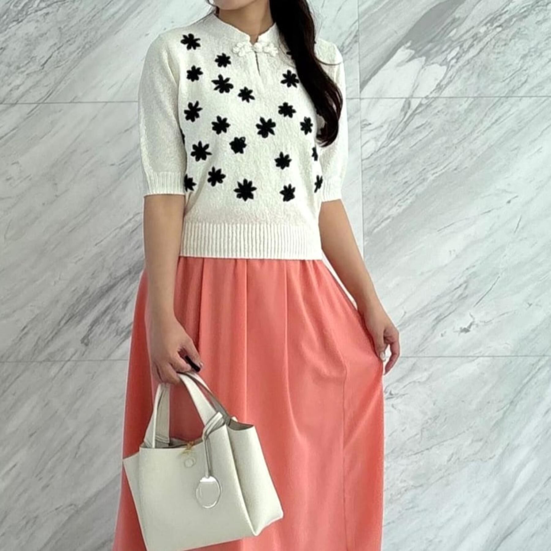 SunaUna「【手刺繍／花モチーフ】チャイナカラーニット」|ニット・セーター|