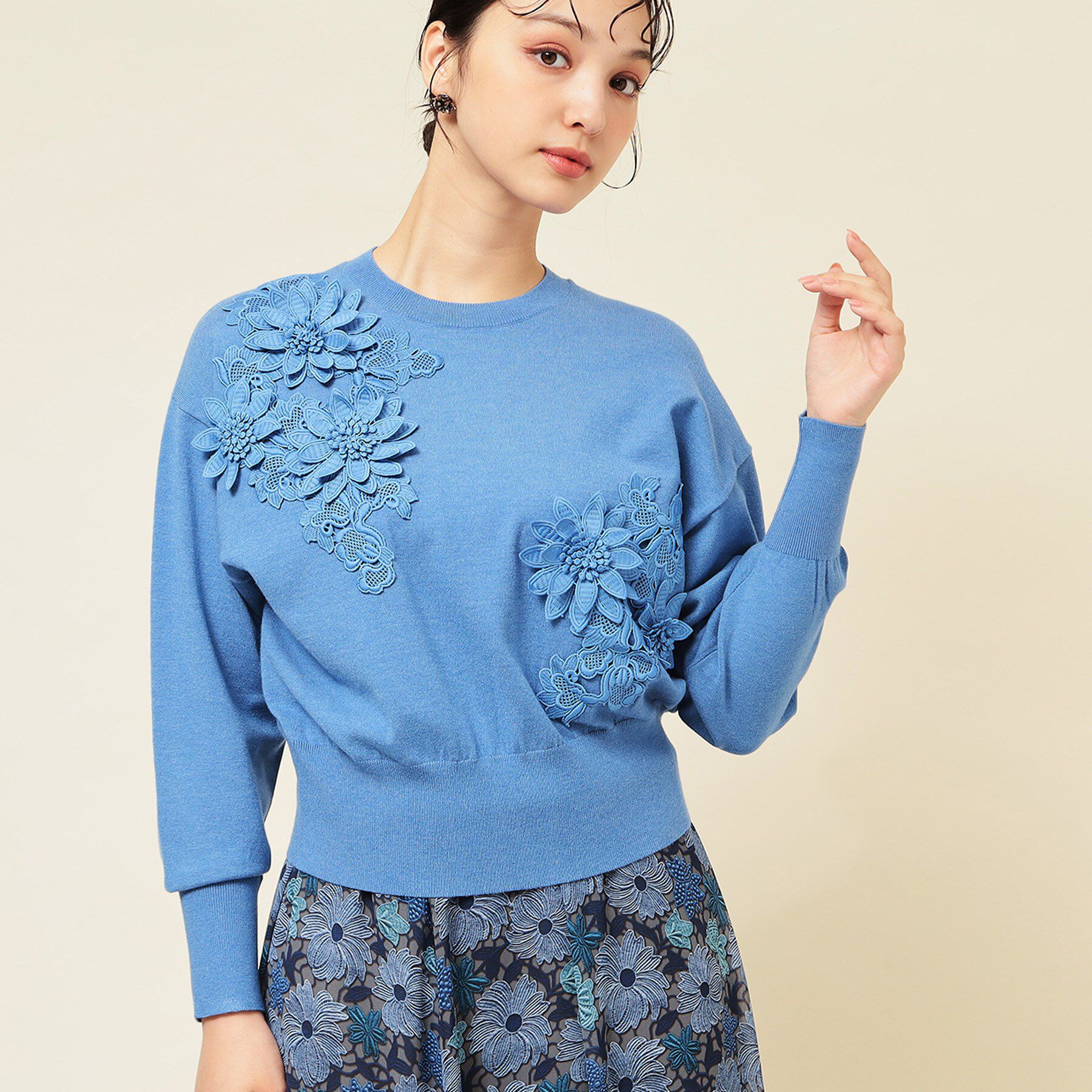 SunaUna「【COLLECTION LINE】レースニット」|ニット・セーター|ブルー(092)
