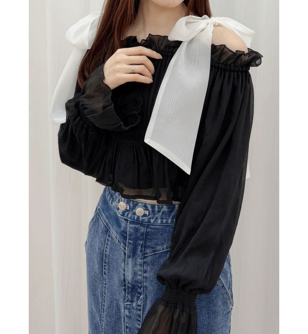 MERCURYDUO「ショルダーリボンオフショルブラウス」|シャツ・ブラウス|ブラック