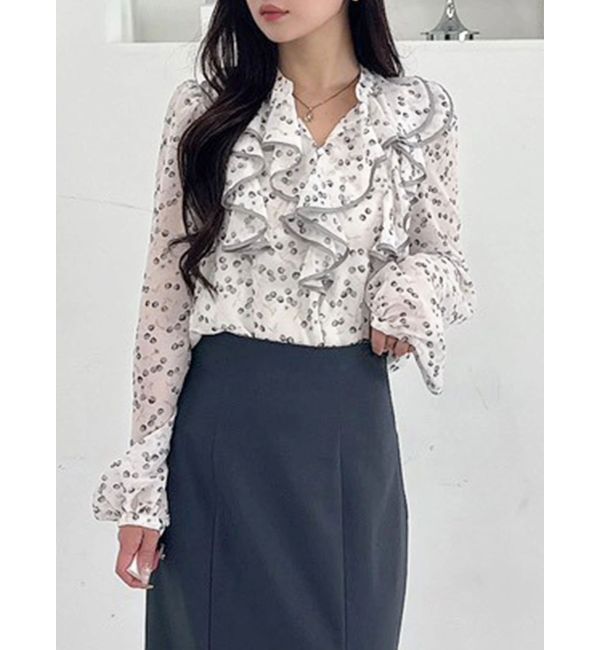 MERCURYDUO「ダブルラッフルバイカラーパイピングブラウス」|シャツ・ブラウス|