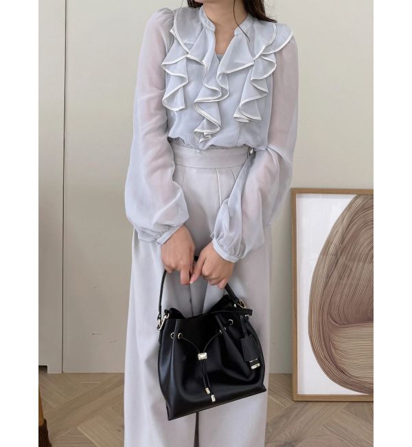 MERCURYDUO「ダブルラッフルバイカラーパイピングブラウス」|シャツ・ブラウス|