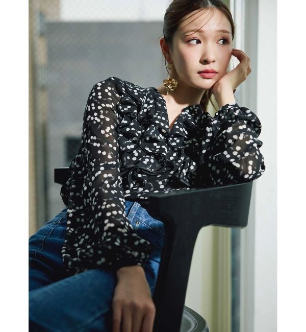 MERCURYDUO「ダブルラッフルバイカラーパイピングブラウス」|シャツ・ブラウス|