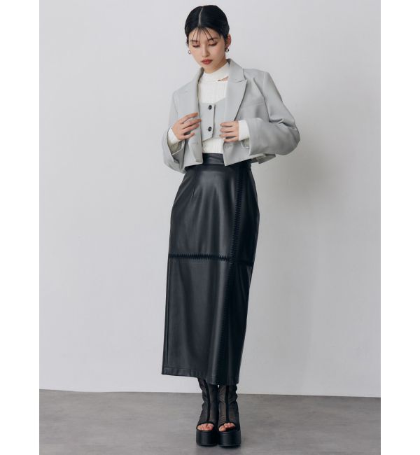 MURUA「クロシェドッキングフェイクレザースカート」|スカート|