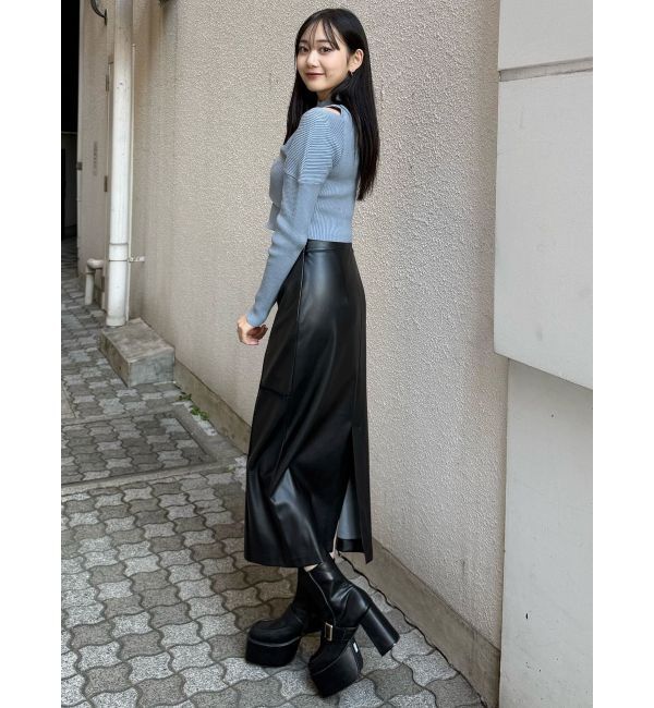 MURUA「クロシェドッキングフェイクレザースカート」|スカート|