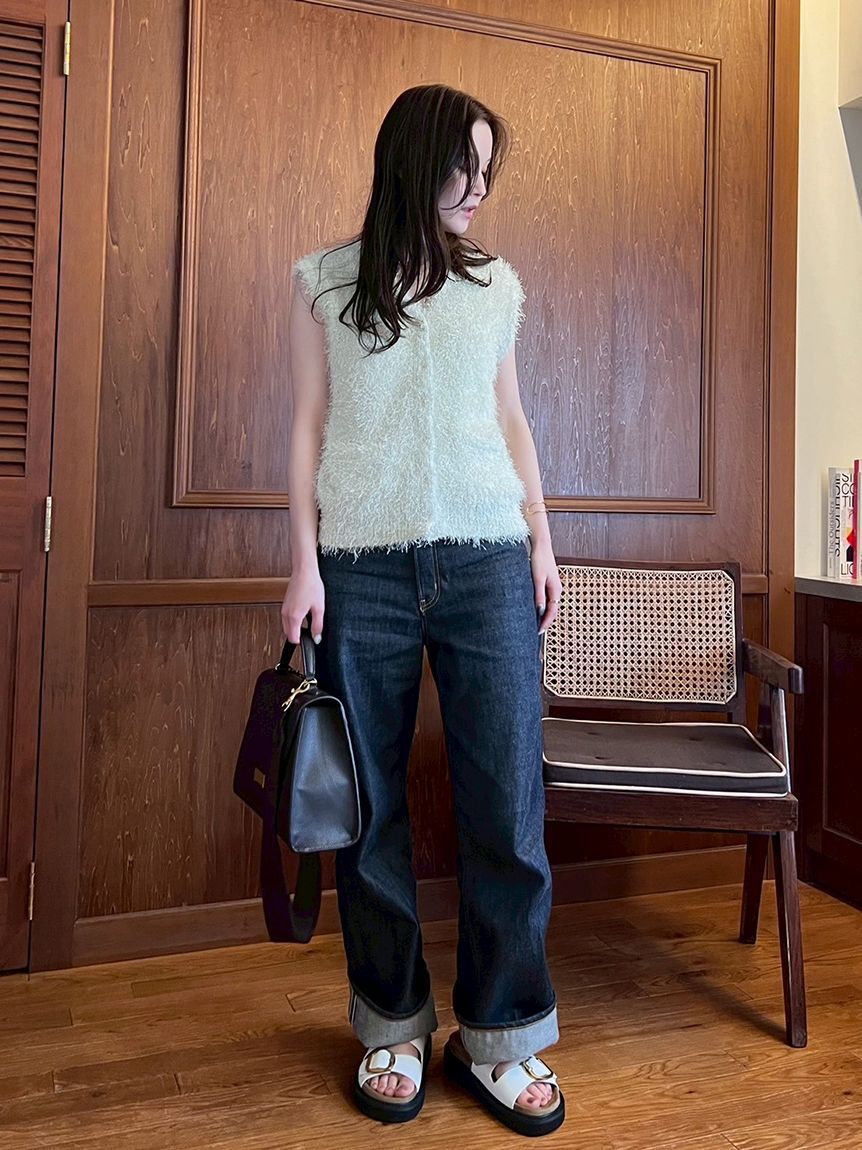 Mila Owen「セルビッチワイドストレートデニムパンツ【ウォッシャブル】」|デニム|