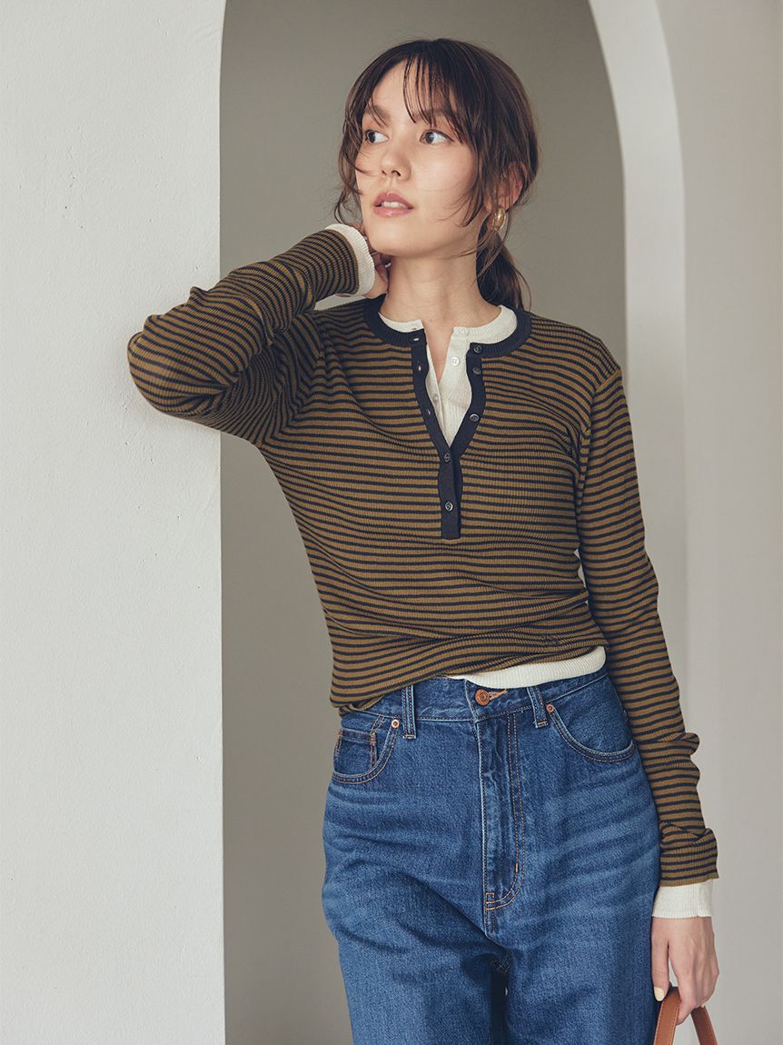 Mila Owen「ヘンリーネックシアーリブニットプルオーバー」|ニット・セーター|