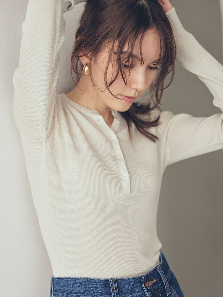 Mila Owen「ヘンリーネックシアーリブニットプルオーバー」|ニット・セーター|