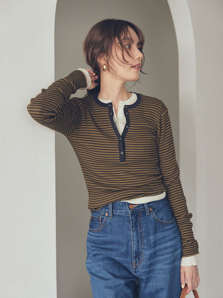 Mila Owen「ヘンリーネックシアーリブニットプルオーバー」|ニット・セーター|