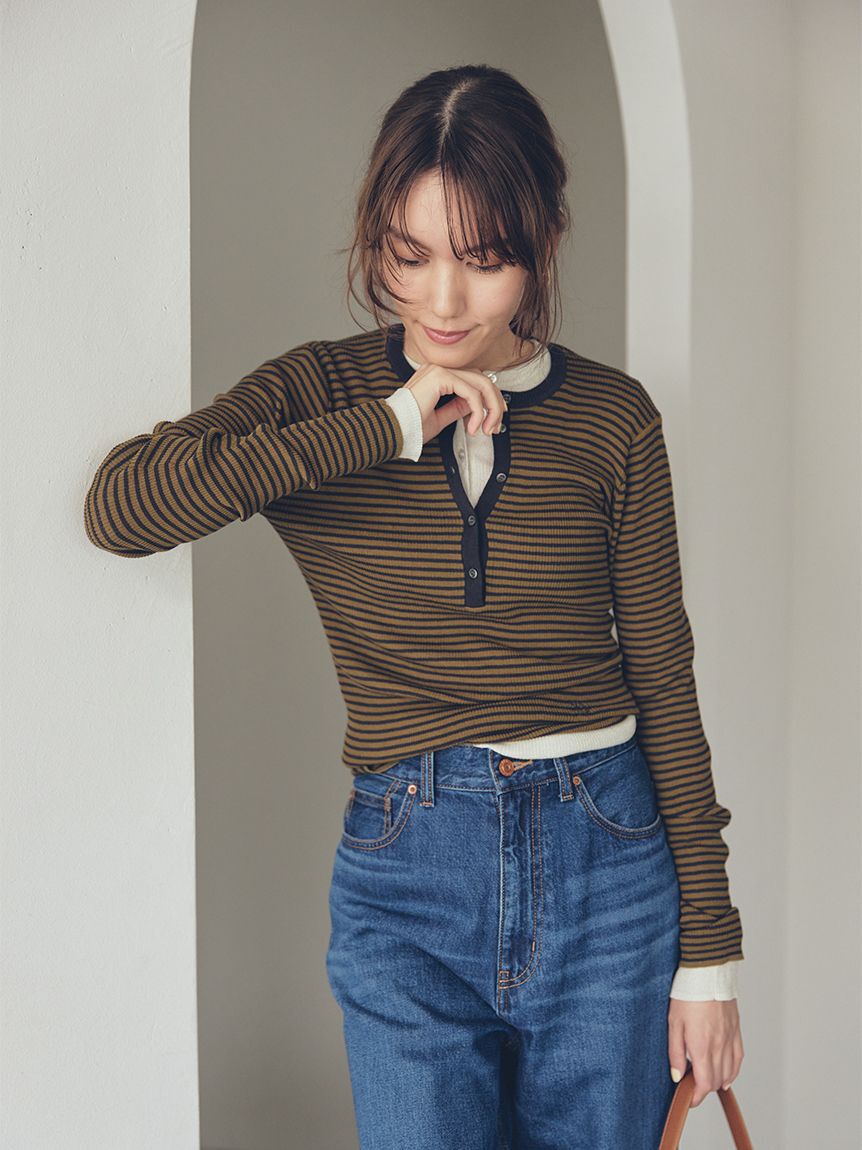 Mila Owen「ヘンリーネックシアーリブニットプルオーバー」|ニット・セーター|