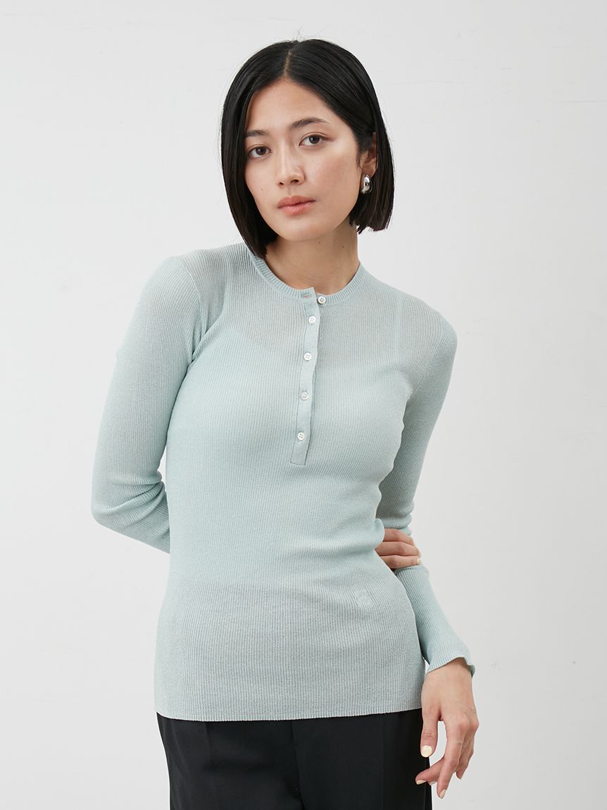 Mila Owen「ヘンリーネックシアーリブニットプルオーバー」|ニット・セーター|