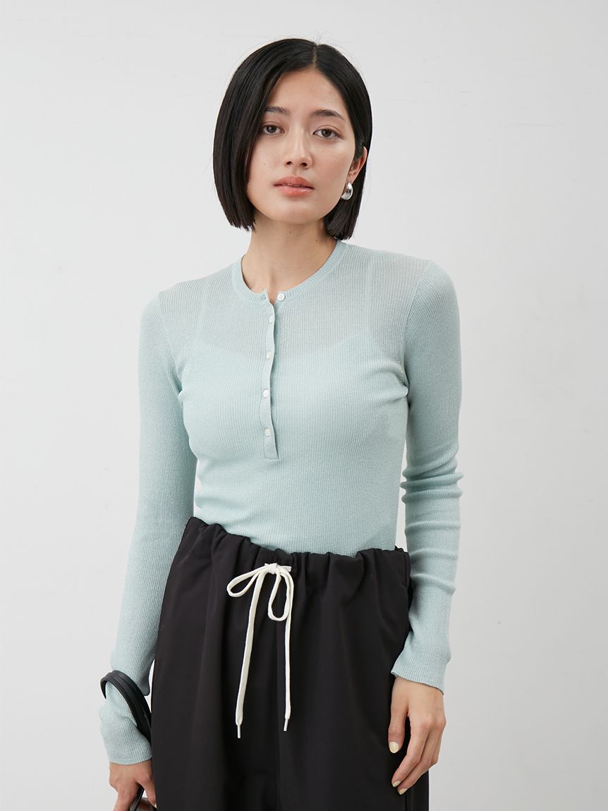 Mila Owen「ヘンリーネックシアーリブニットプルオーバー」|ニット・セーター|