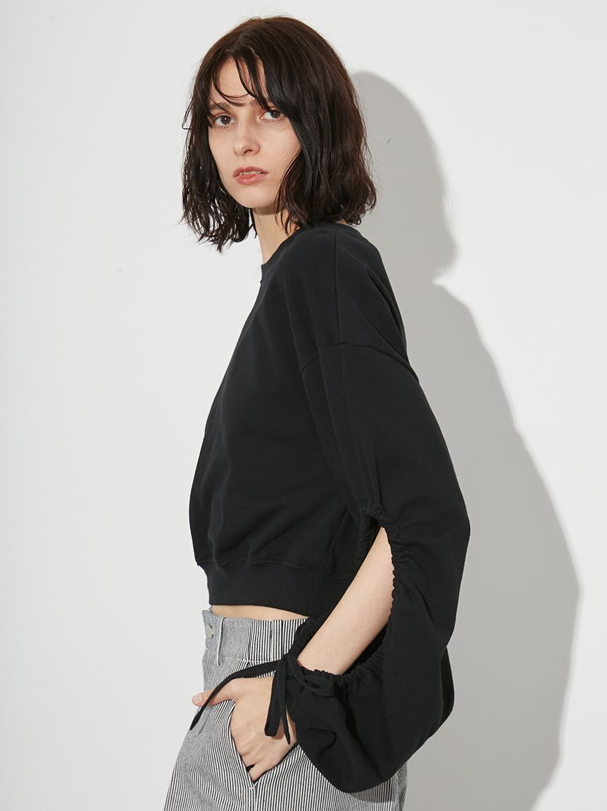 styling/「【WEB限定カラーあり】ギャザースリーブスウェット」|スウェット・ジャージ|BLK