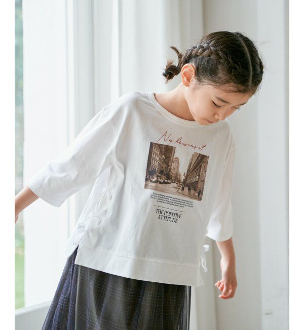 ikka kids「【親子おそろい】フォトロゴプリント7分袖Tシャツ（120~160cm）」|Tシャツ・カットソー|