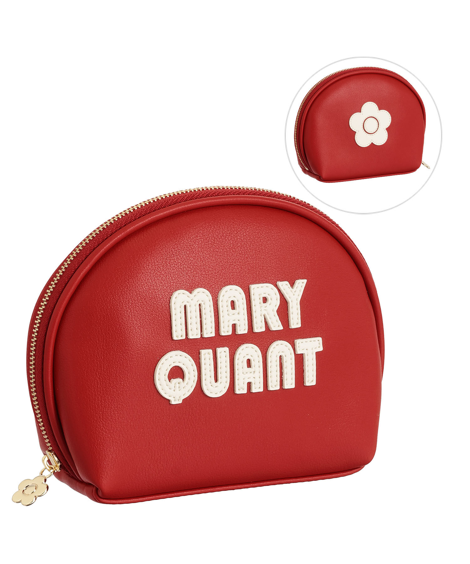 MARY QUANT「レトロロゴパッチ ラウンドポーチL」|ポーチ|レッド
