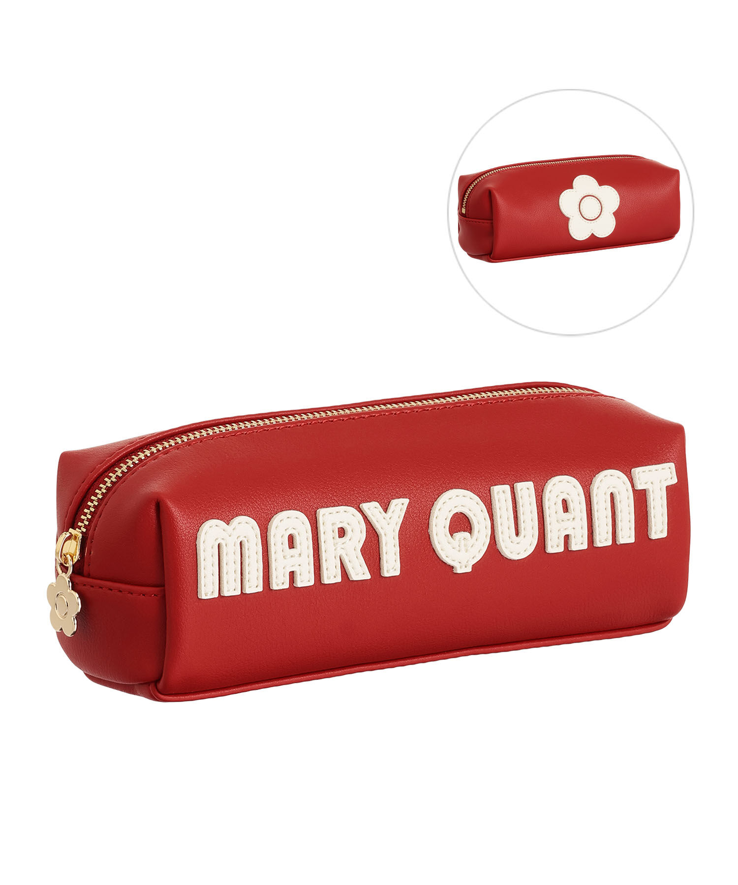 MARY QUANT「レトロロゴパッチ スクエアペンケース」|ポーチ|レッド