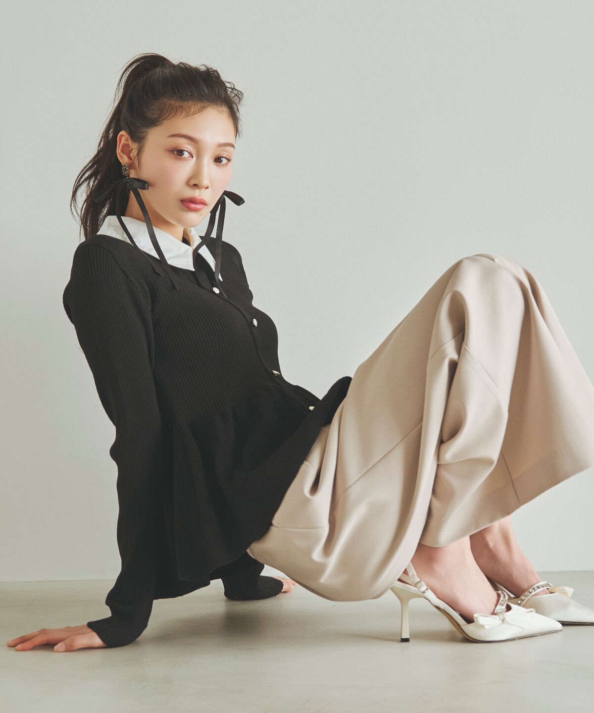 アンドクチュール「タックワイドパンツ」|その他|ベージュ