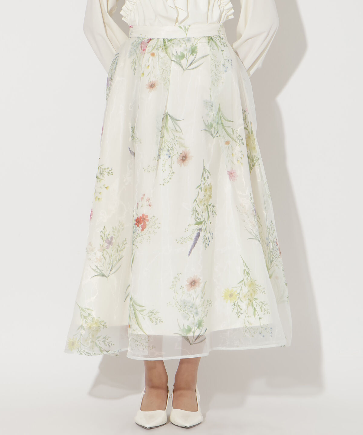 アンドクチュール「フラワーオーガンジーフレアスカート」|フレア|