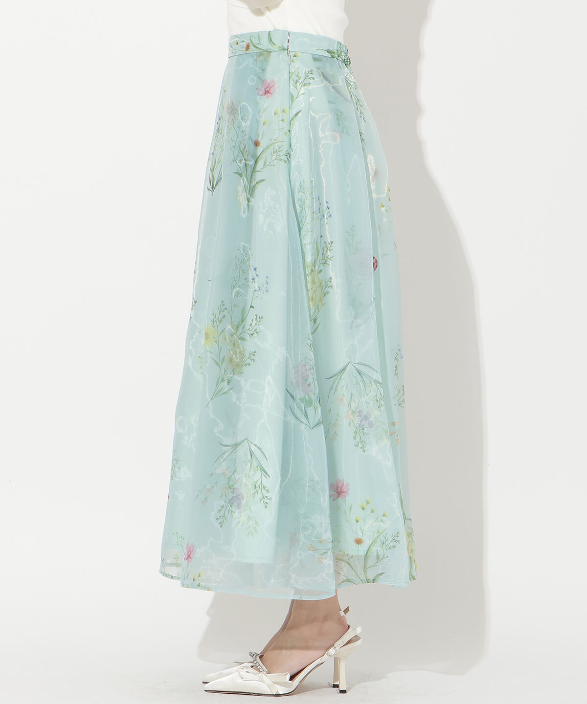 アンドクチュール「フラワーオーガンジーフレアスカート」|フレア|