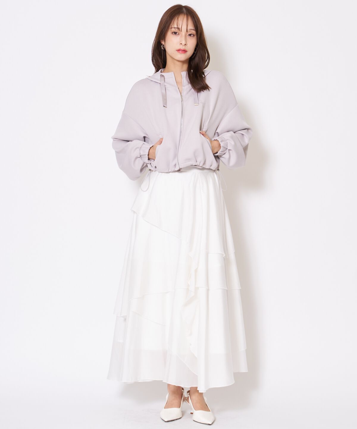 アンドクチュール「ロゴ刺繍ZIPパーカー」|パーカー|