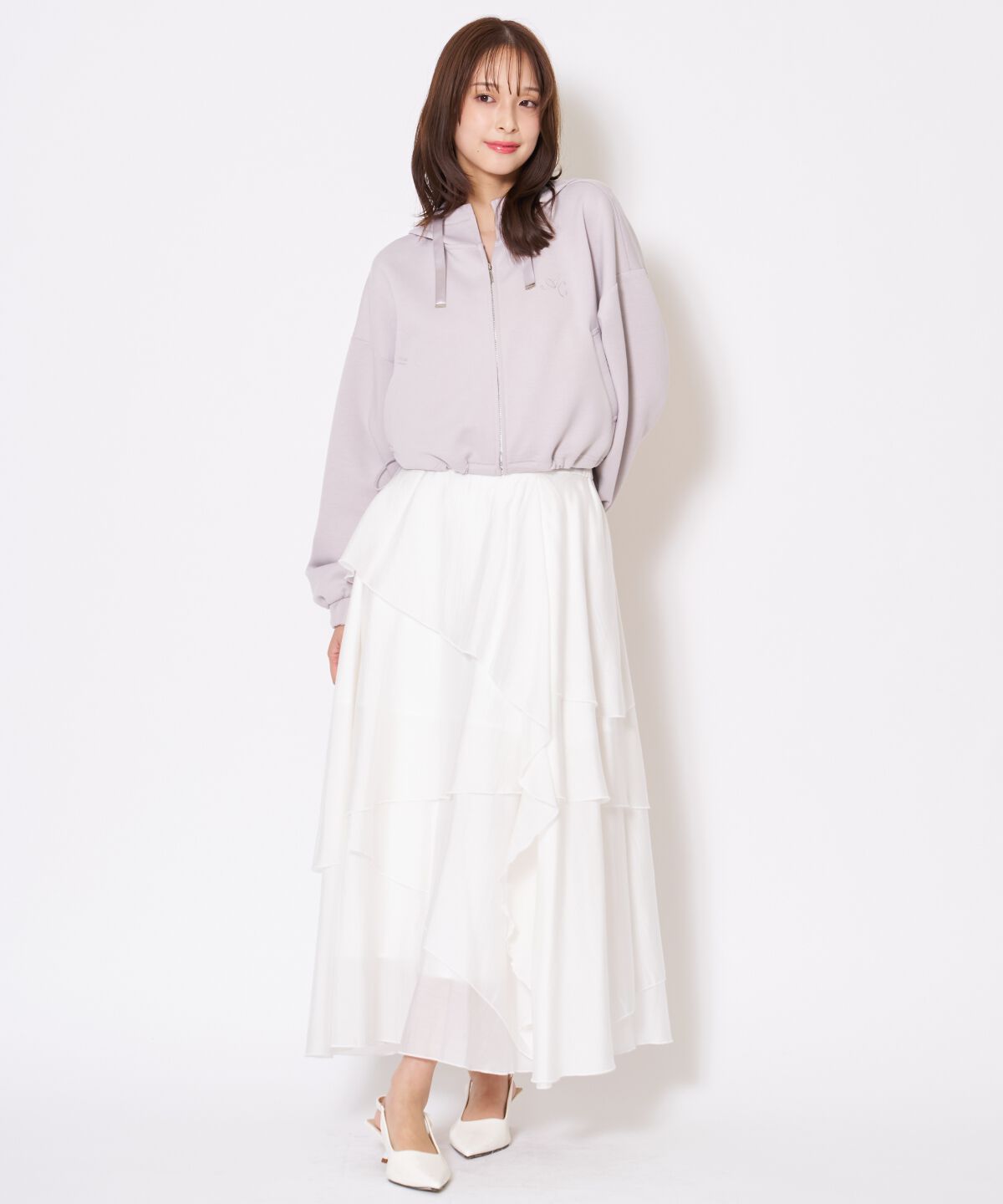 アンドクチュール「ロゴ刺繍ZIPパーカー」|パーカー|