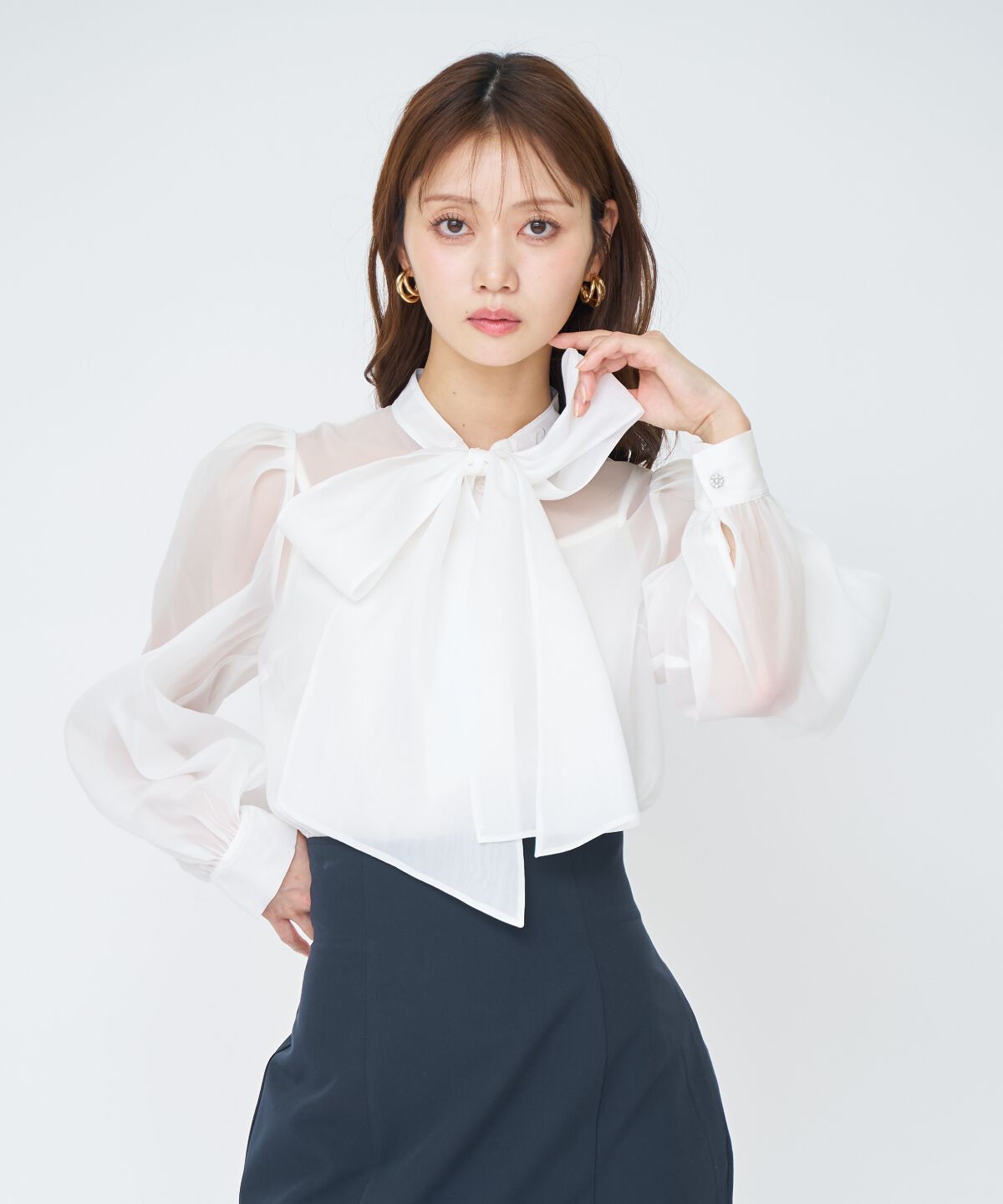 アンドクチュール「シアーボウタイブラウス」|シャツ・ブラウス|