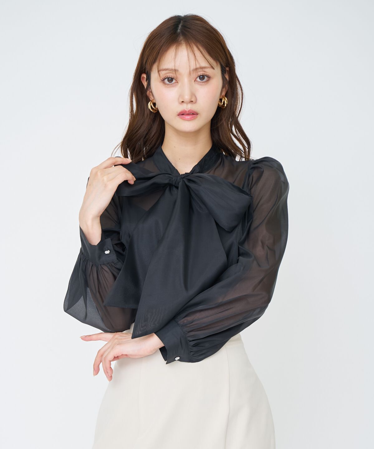 アンドクチュール「シアーボウタイブラウス」|シャツ・ブラウス|