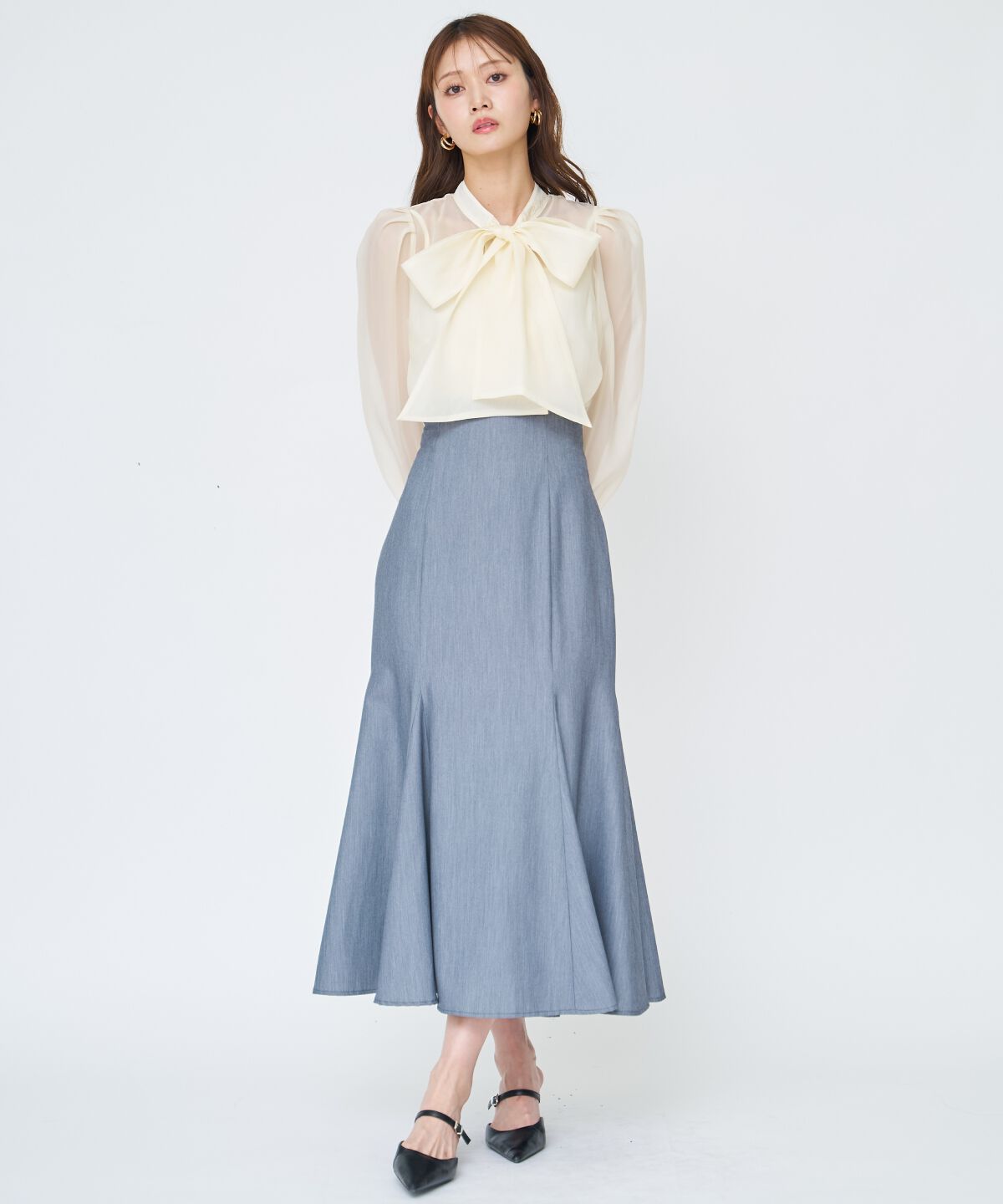 アンドクチュール「バックレースアップマーメイドスカート」|フレア|グレー