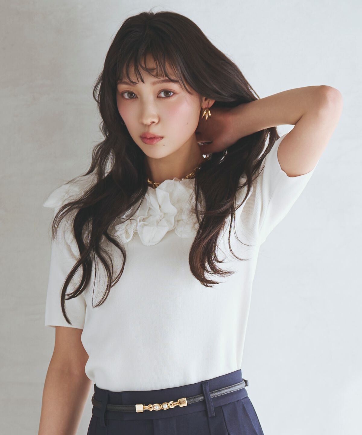 アンドクチュール「フリルボートネックニットプルオーバー」|ニット・セーター|