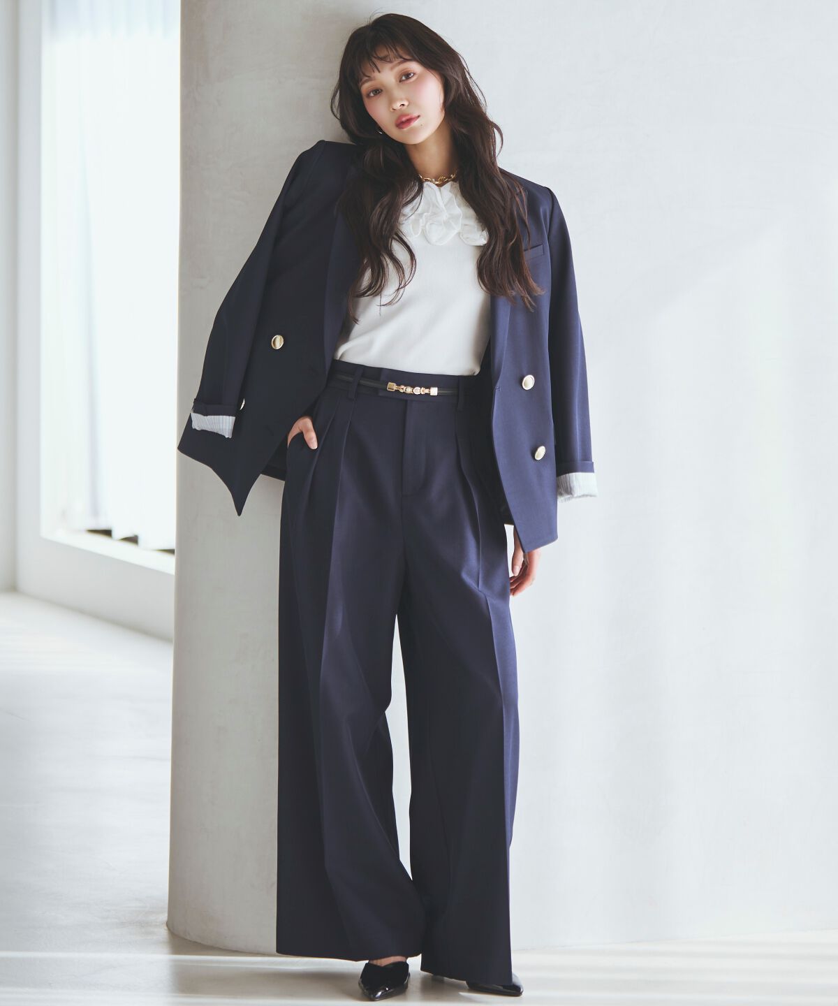 アンドクチュール「フリルボートネックニットプルオーバー」|ニット・セーター|