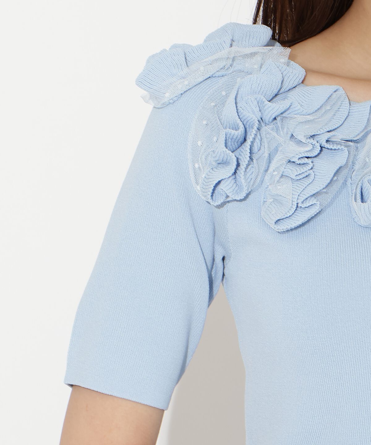 アンドクチュール「フリルボートネックニットプルオーバー」|ニット・セーター|