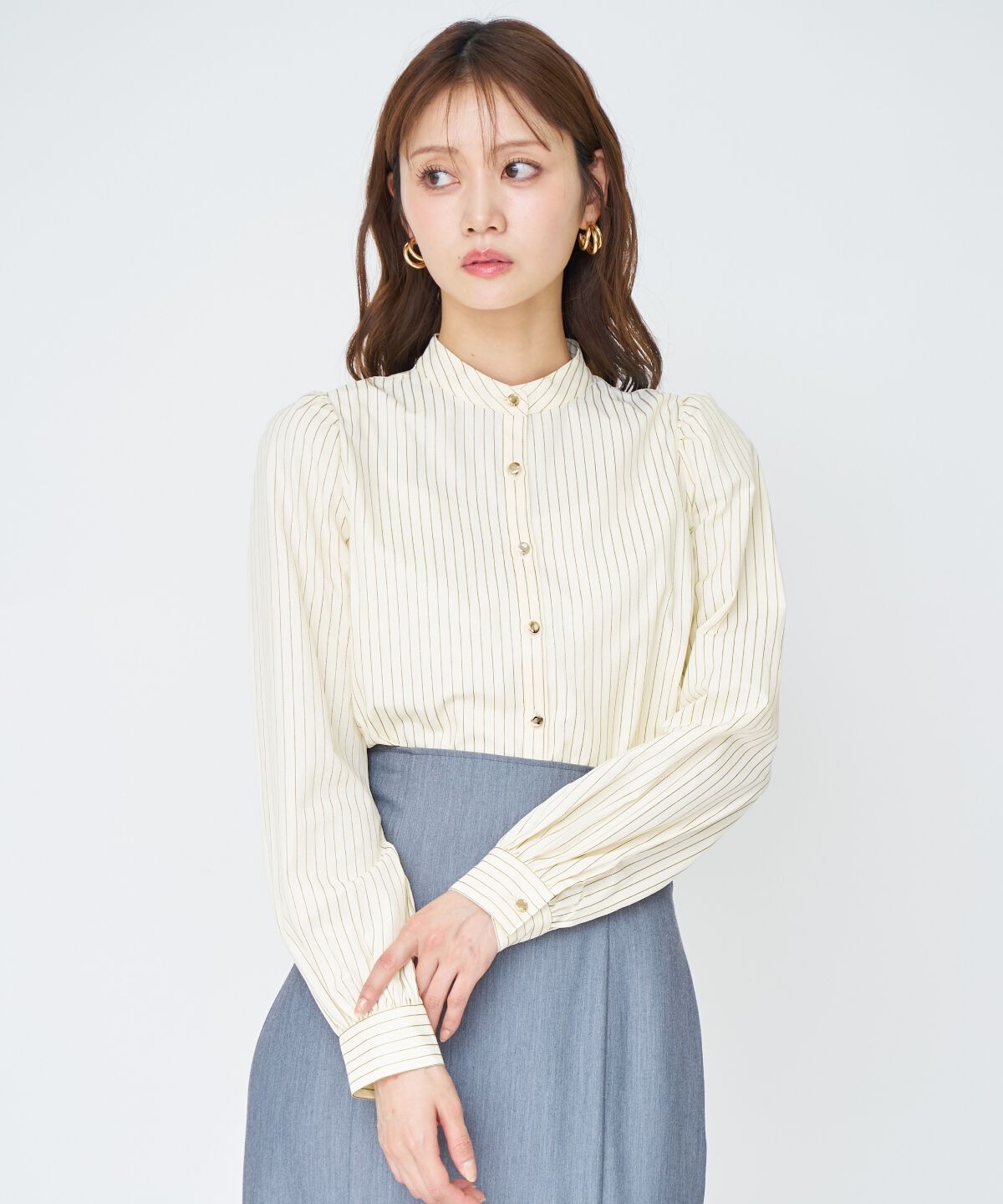 アンドクチュール「バタフライリボンストライプブラウス」|シャツ・ブラウス|