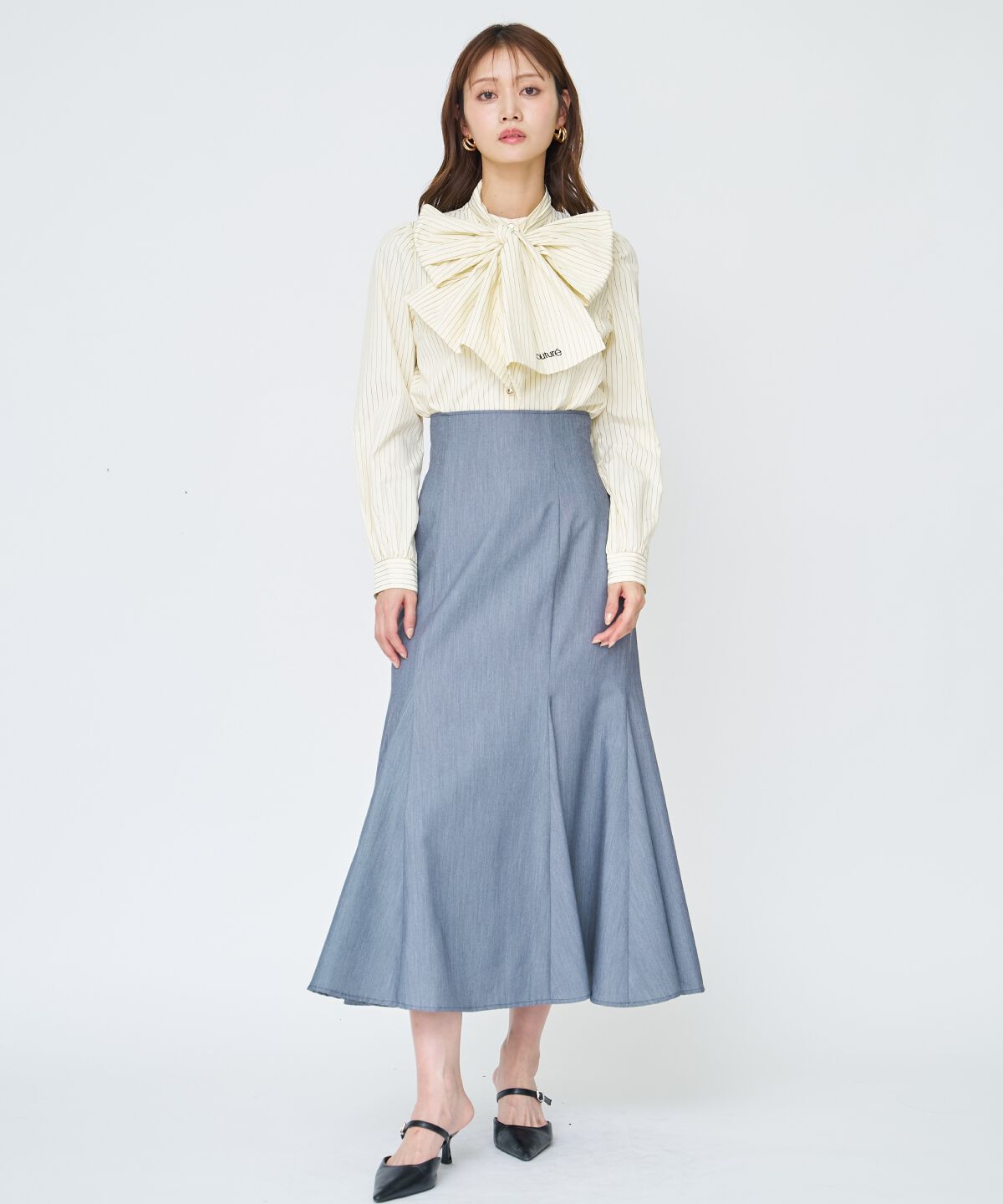 アンドクチュール「バタフライリボンストライプブラウス」|シャツ・ブラウス|