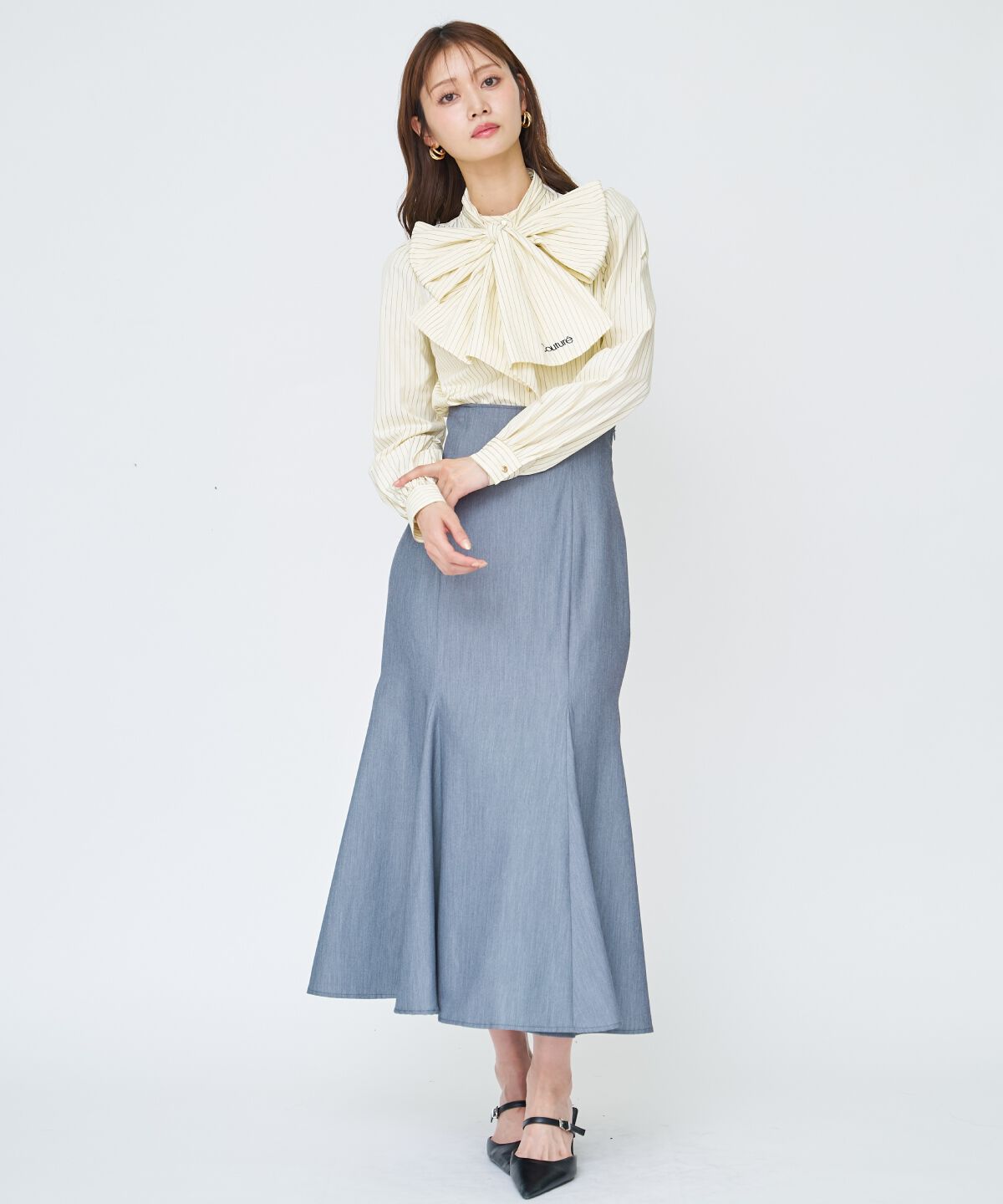 アンドクチュール「バタフライリボンストライプブラウス」|シャツ・ブラウス|