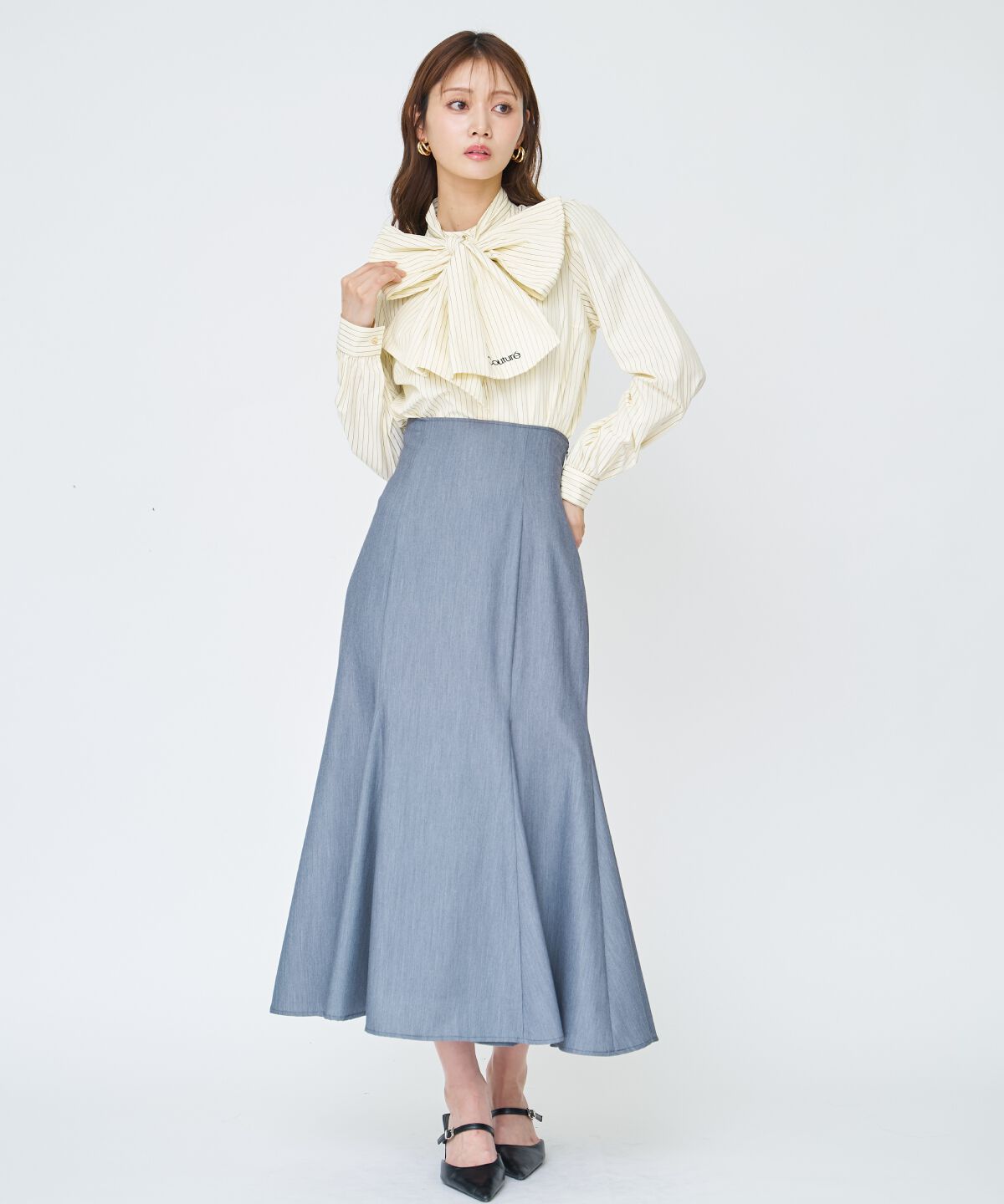 アンドクチュール「バタフライリボンストライプブラウス」|シャツ・ブラウス|