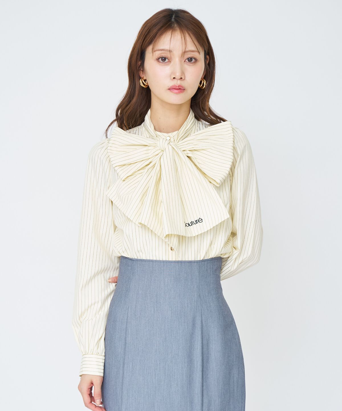 アンドクチュール「バタフライリボンストライプブラウス」|シャツ・ブラウス|