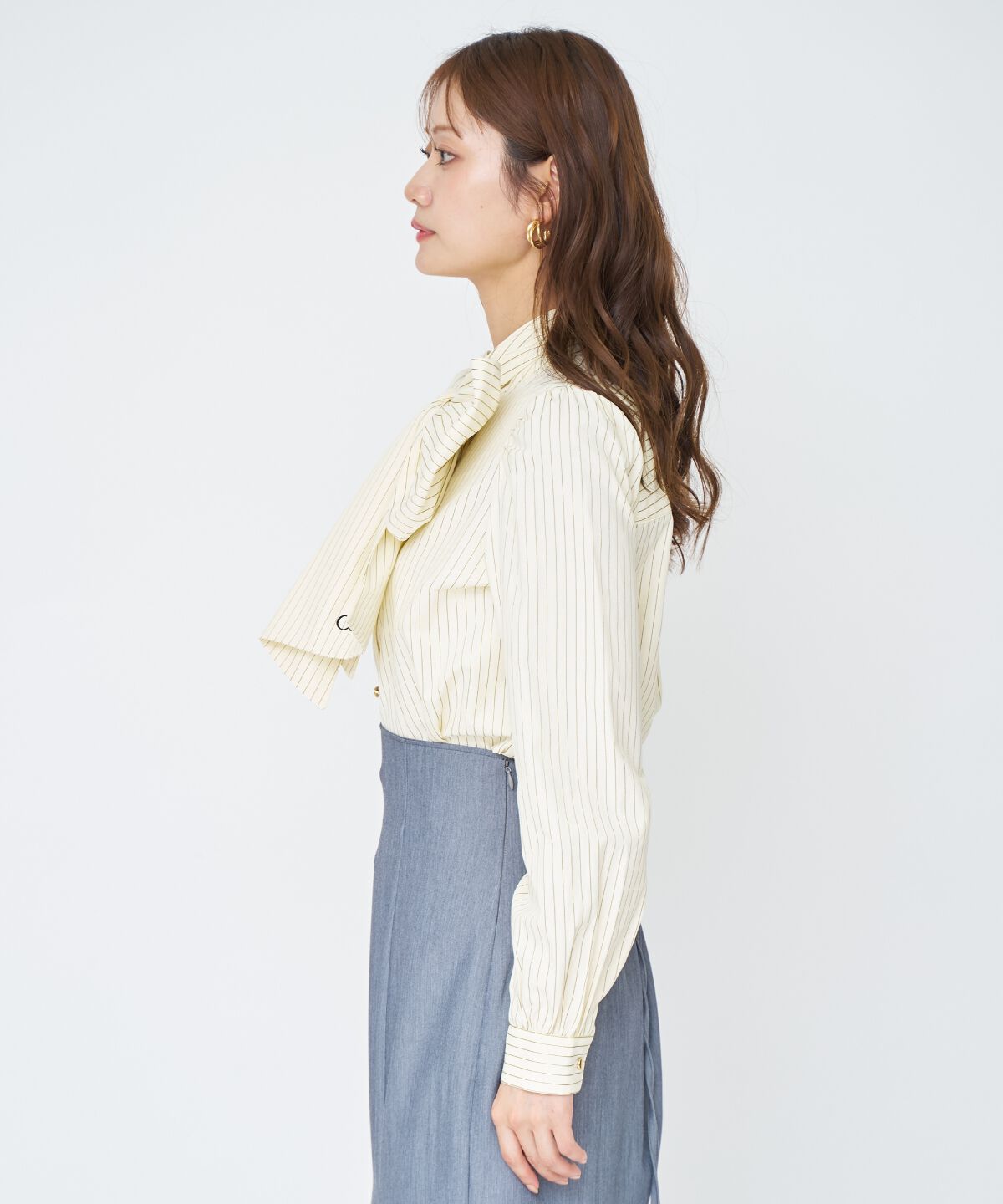 アンドクチュール「バタフライリボンストライプブラウス」|シャツ・ブラウス|