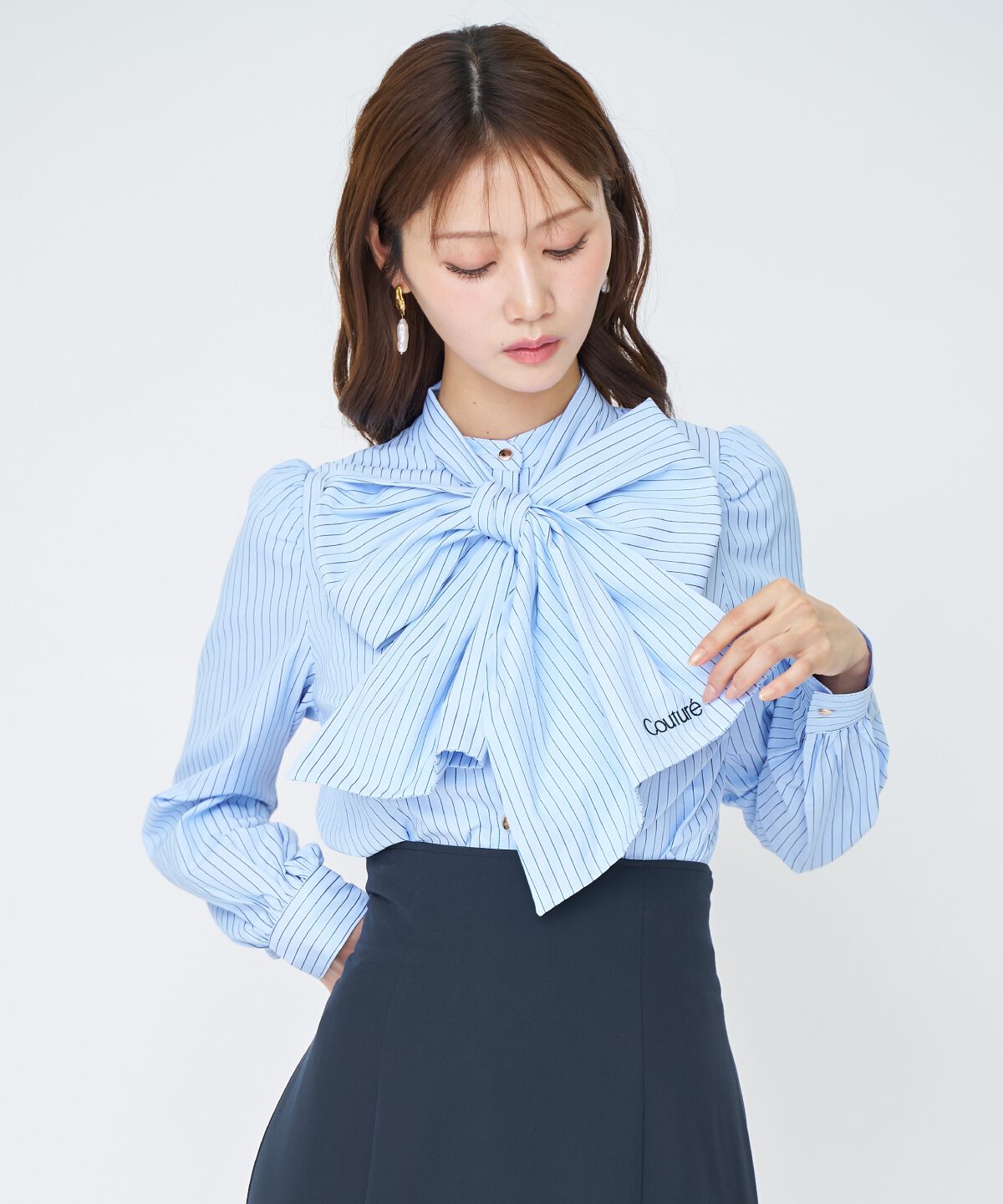 アンドクチュール「バタフライリボンストライプブラウス」|シャツ・ブラウス|