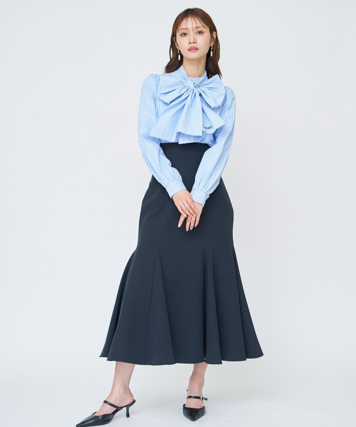 アンドクチュール「バタフライリボンストライプブラウス」|シャツ・ブラウス|