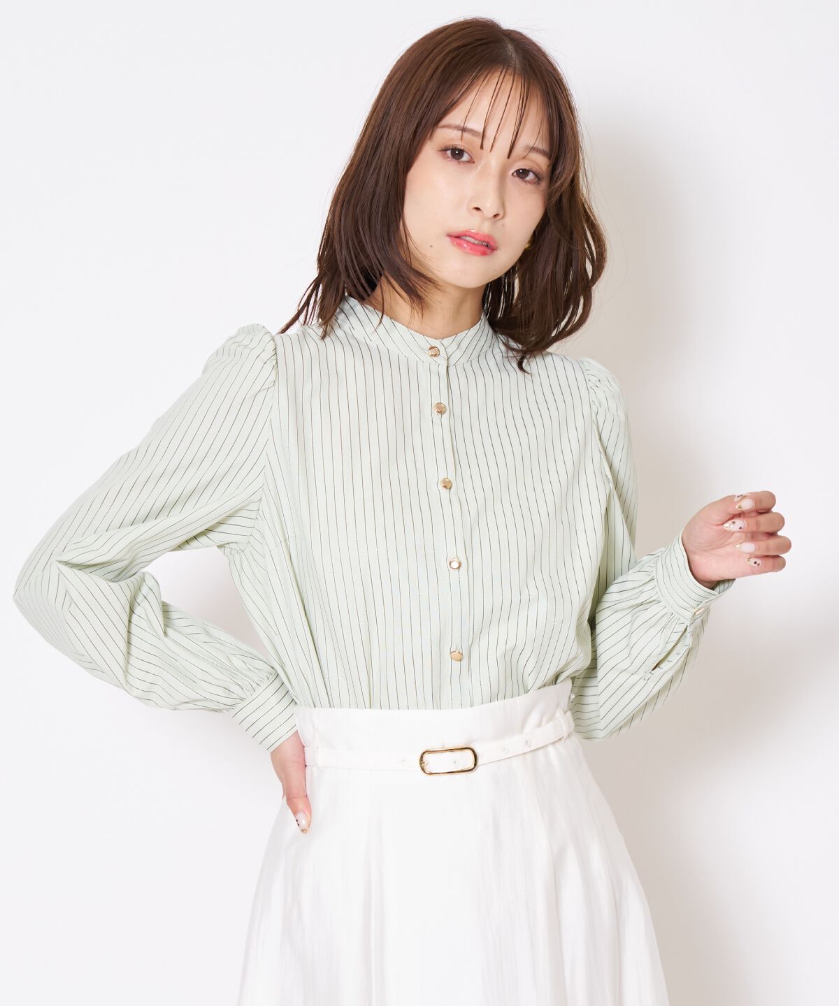 アンドクチュール「バタフライリボンストライプブラウス」|シャツ・ブラウス|