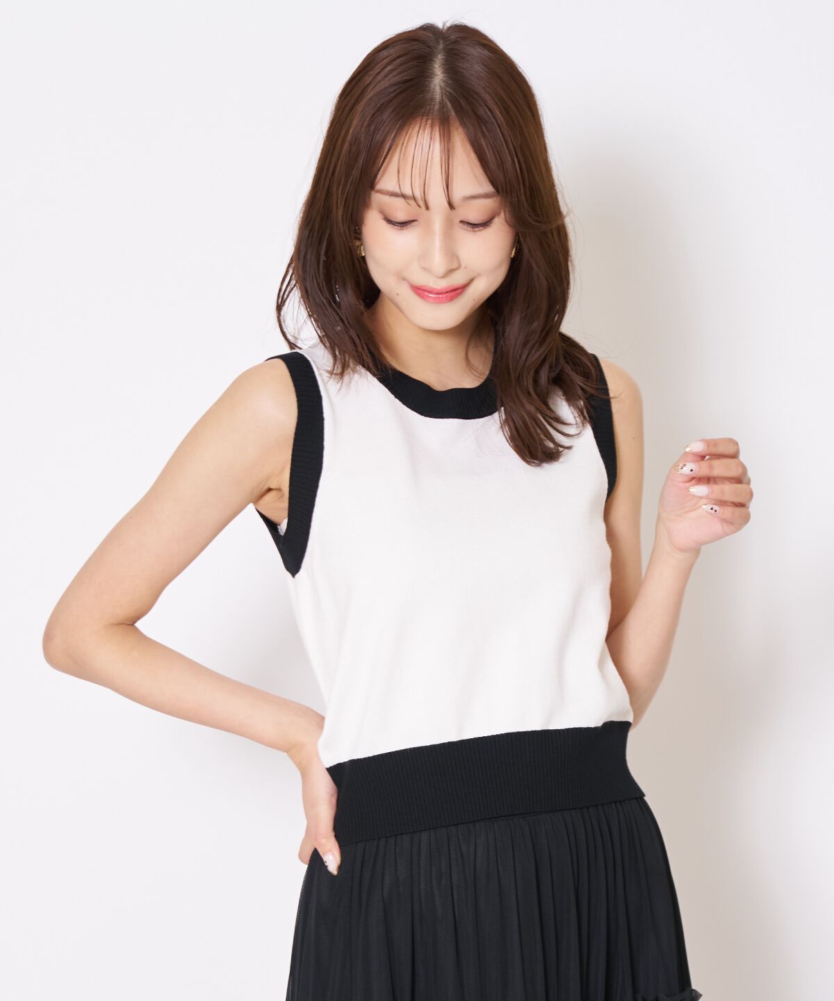 アンドクチュール「バイカラーニットアンサンブル」|カーディガン|