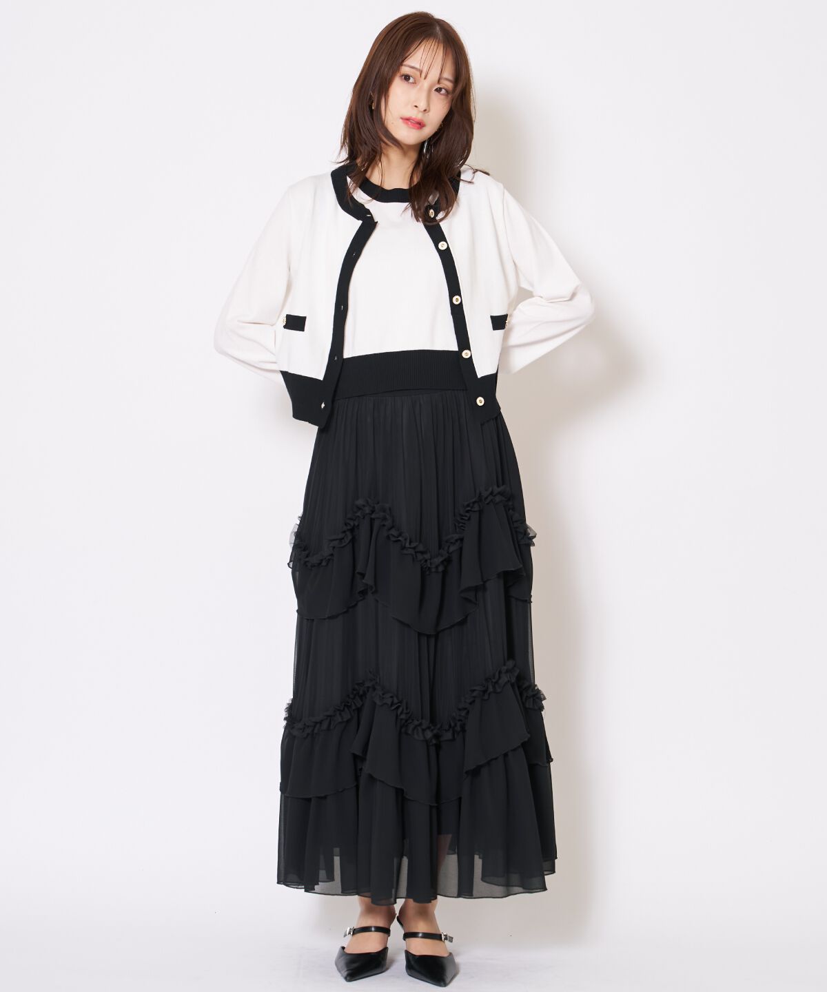 アンドクチュール「バイカラーニットアンサンブル」|カーディガン|